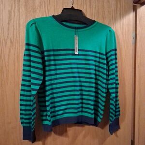 Nic & Zoe Sweater, Sz XL green Striped  #W231198, 24 Long, 20 Armpit To Armp